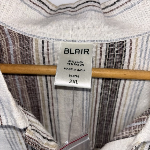 Blair Striped Button Down Shirt 2XL Beige Brown Casual Lightweight Top - Picture 3 of 7